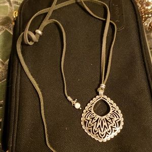 Grey Corded and Silver Lucky Brand Necklace